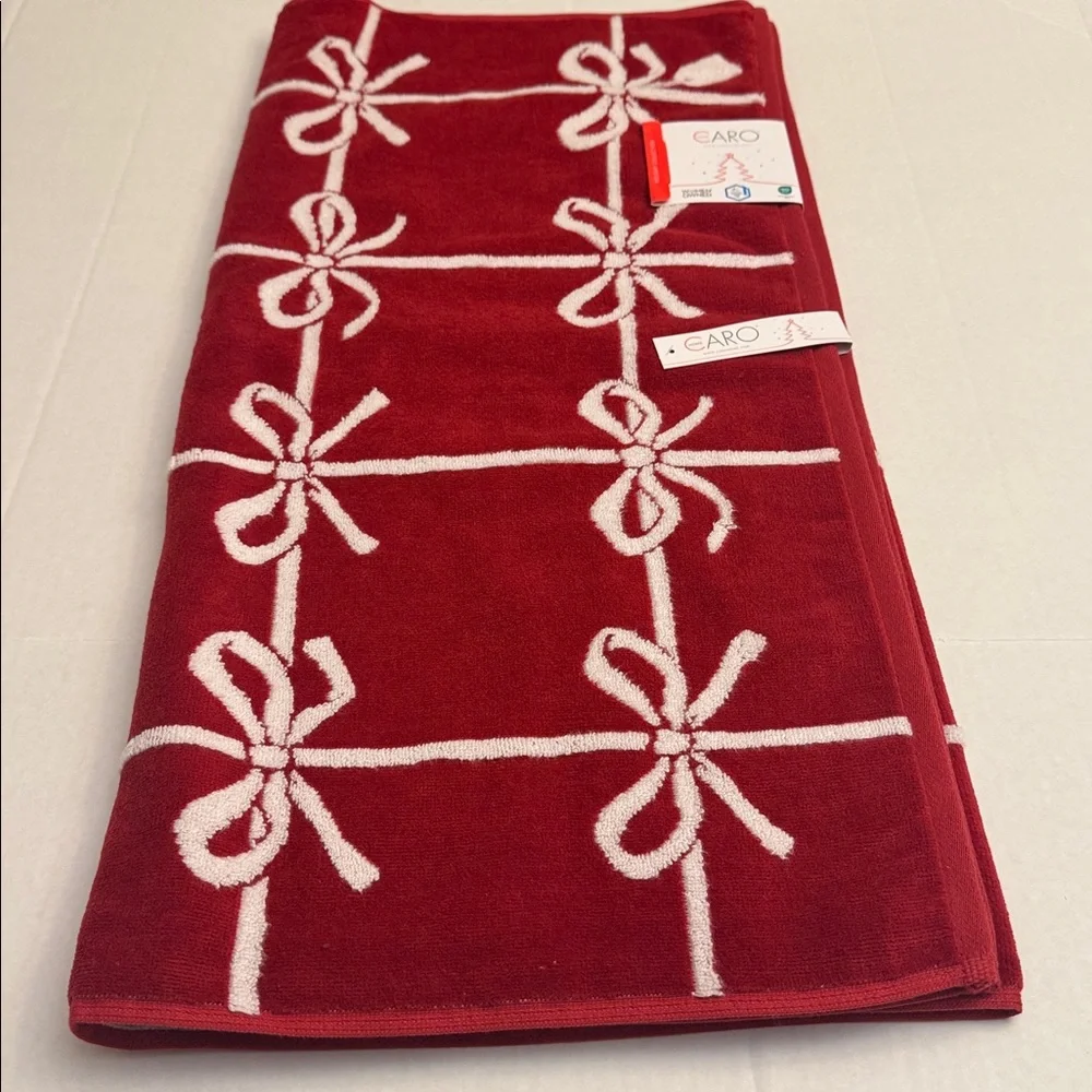 3pc CARO HOME Reversible Christmas Bows Bath Towel Set - 100% Cotton - Red/White